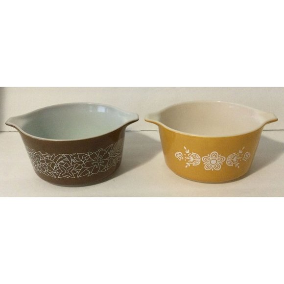Lot of 2 Vintage Pyrex Butterfly Gold Woodland Brown Ovenware 1Qt Bowls Round - Picture 3 of 8